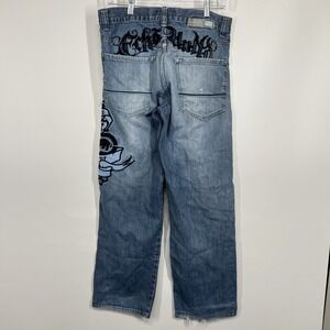 Vintage Ecko Unltd Jeans Mens 32x32 Blue Baggy Fit Embroidered Y2K Hip Hop Rhino